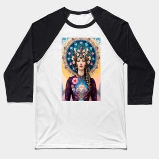 Art Deco Girl with Flowers Baseball T-Shirt